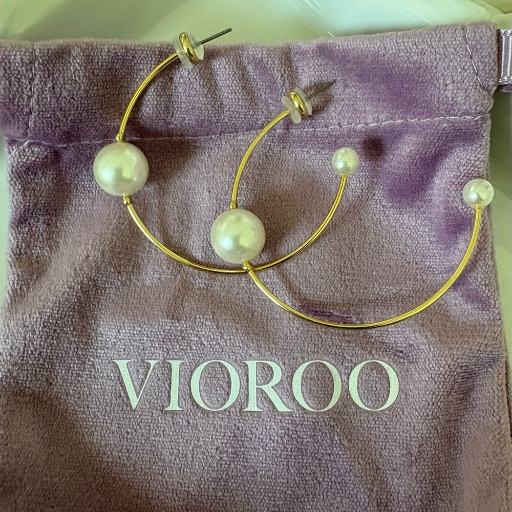 Gold and White Pearl Hoop Earrings